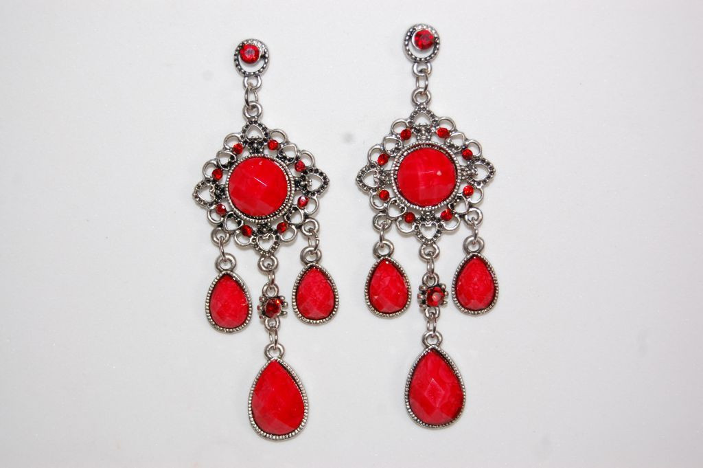 Red Stone long earrings