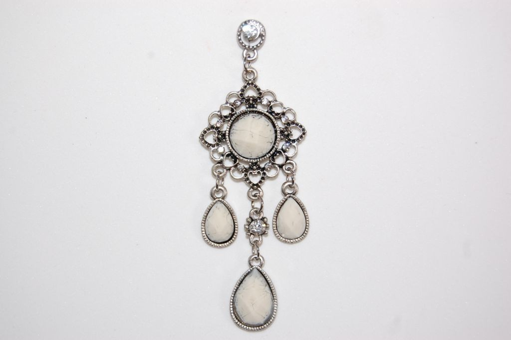 White stone long earrings