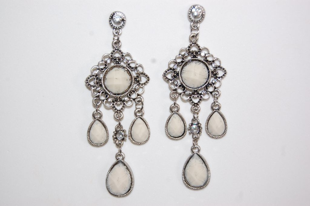 White stone long earrings