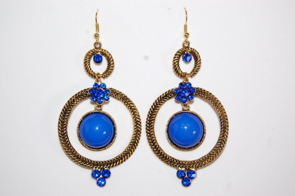 Pendientes dos aros azul y oro