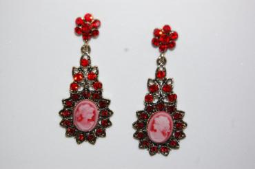 Pendientes brillos camafeo rojo