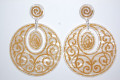 Beige embroidered earrings and gold