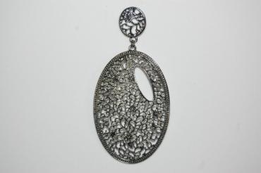 Large pendant oval silver and flowers