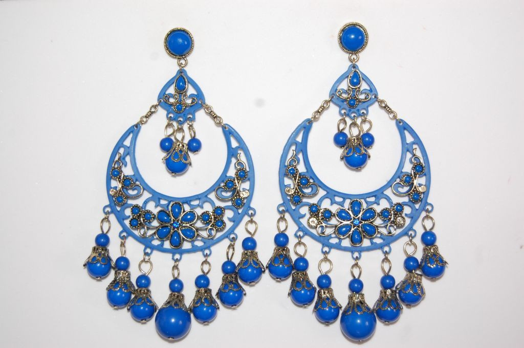Earrings blue Chamomile and Golden