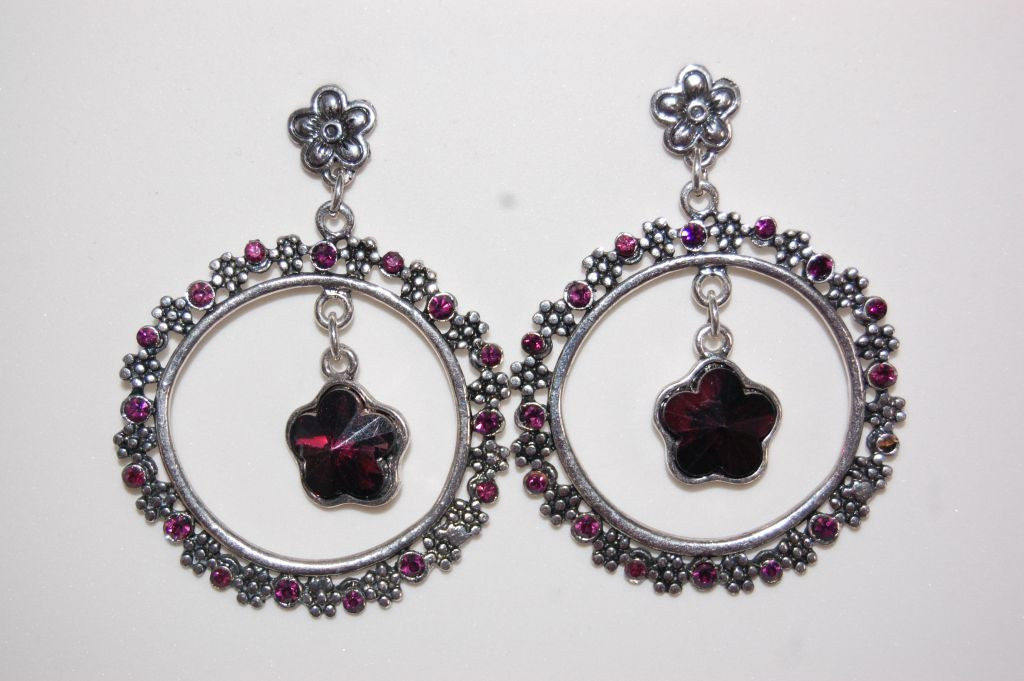 Earrings glitter flower purple