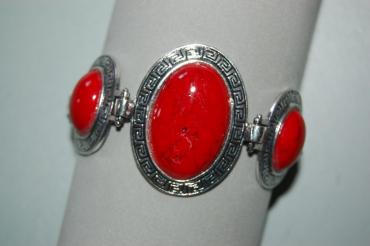 Pulsera tres piedras ovaladas rojas