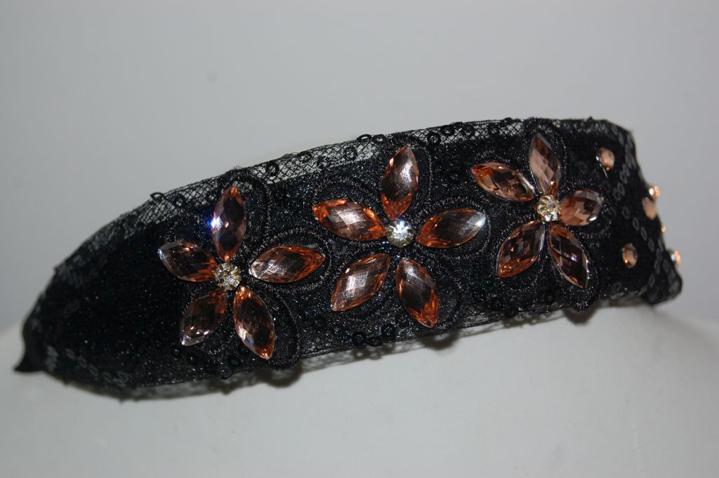 Black Athena headband flower glitters