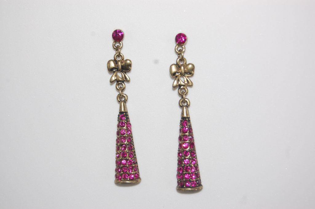 Pendientes lazos fucsia y oro viejo