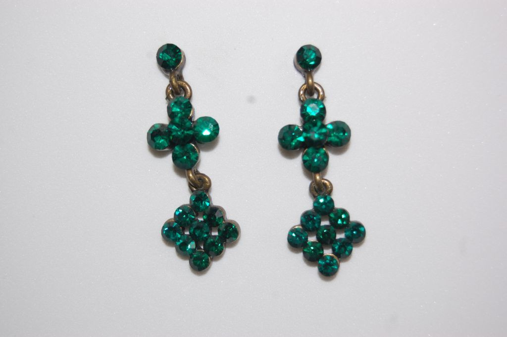 Earrings Green Cross and diamond