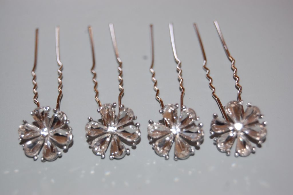 Set 4 glass flower hairpins