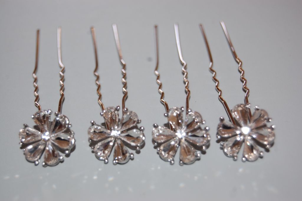 Set 4 glass flower hairpins