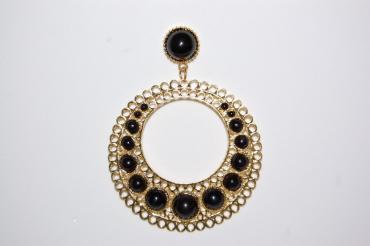 Earrings black tambourine and gold