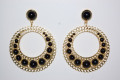 Earrings black tambourine and gold