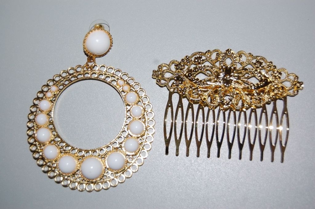 Pendientes Tamboril blanco y oro