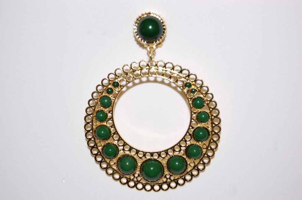 Earrings green tambourine and gold