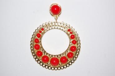 Earrings red tambourine and gold