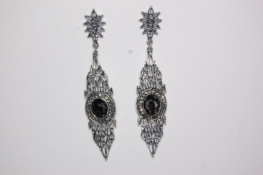 grey glass and Silver earrings