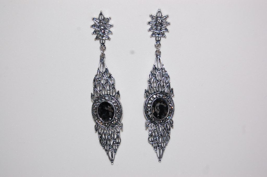 grey glass and Silver earrings