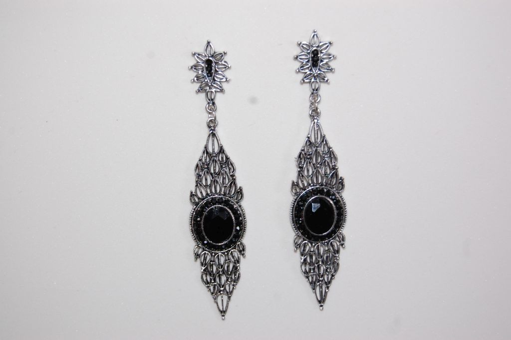 Black glass and Silver earrings