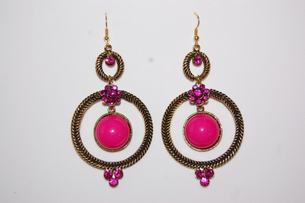 Pendientes dos aros fucsia