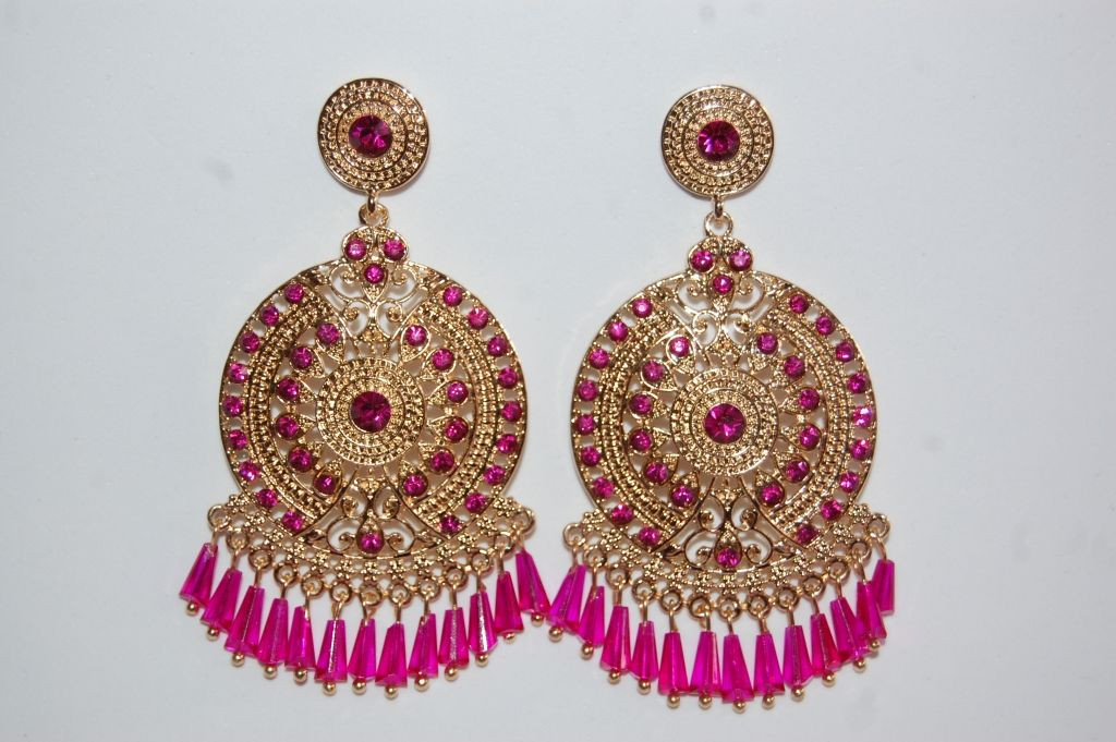 Hoop earrings gold fuschia