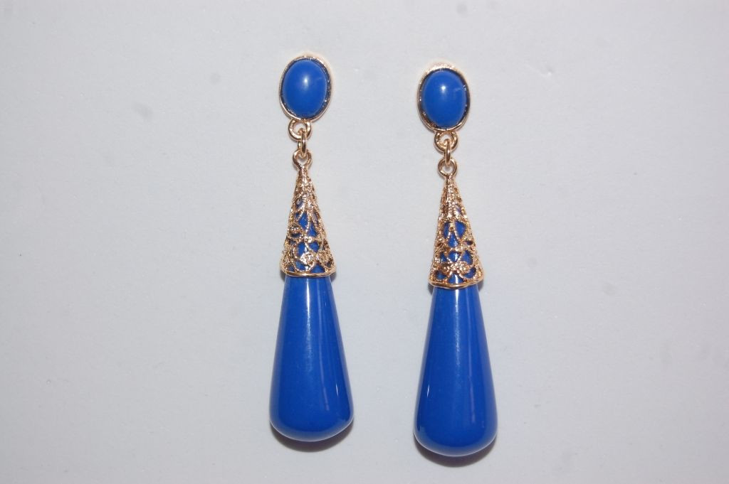 Pendientes dorados corales azul