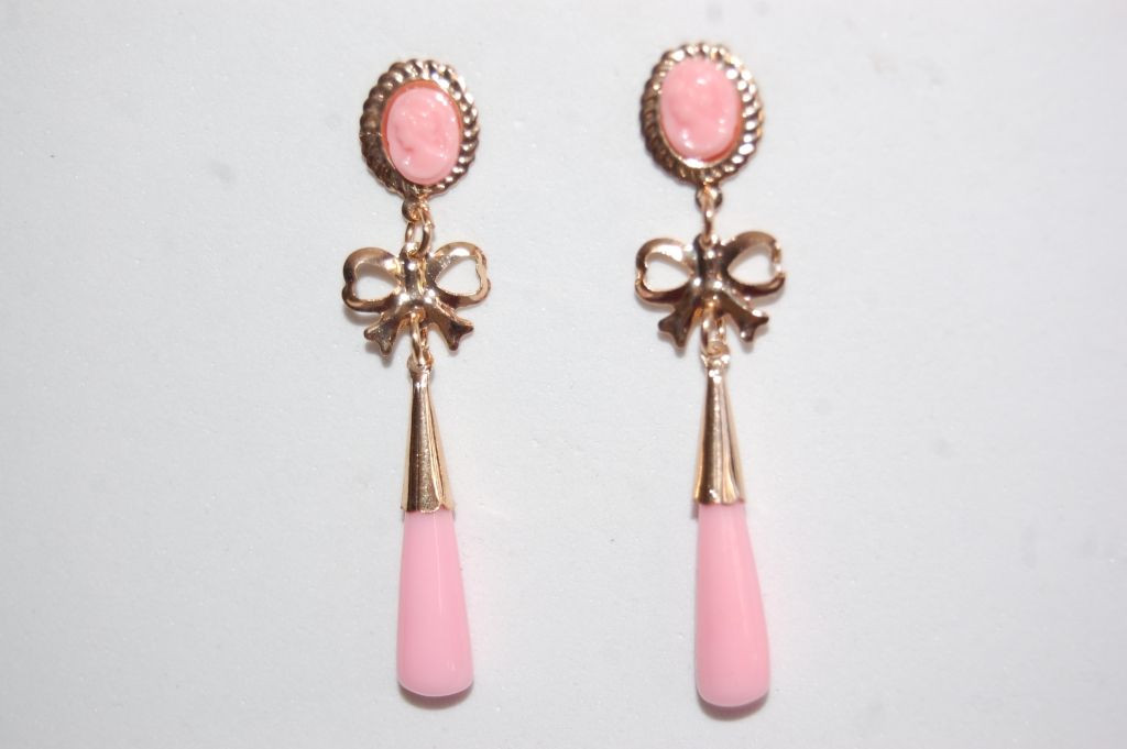 Pendientes niña coral lazo rosa