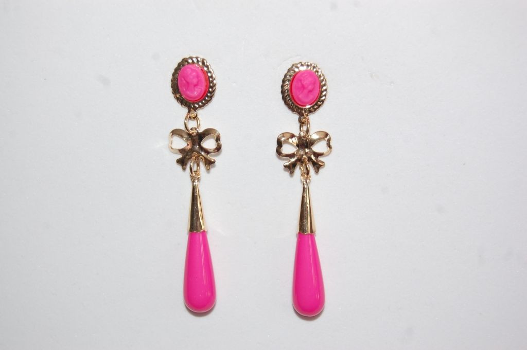 Pendientes niña coral lazo fucsia