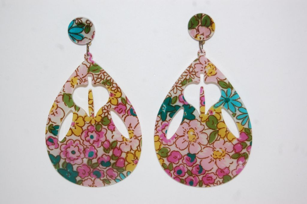 Pendientes floral fucsia y turquesa