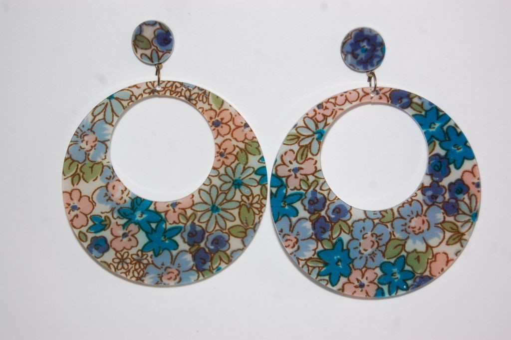 Pendientes flora azul y rosa