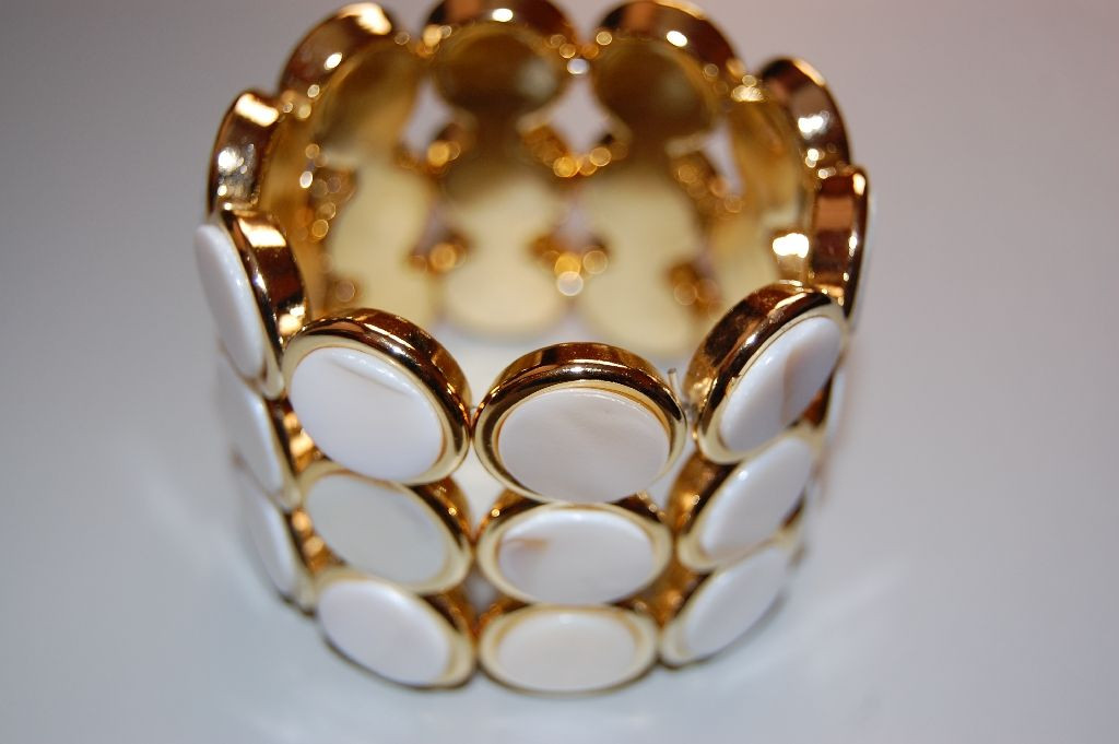 Gold and white enamel bracelet