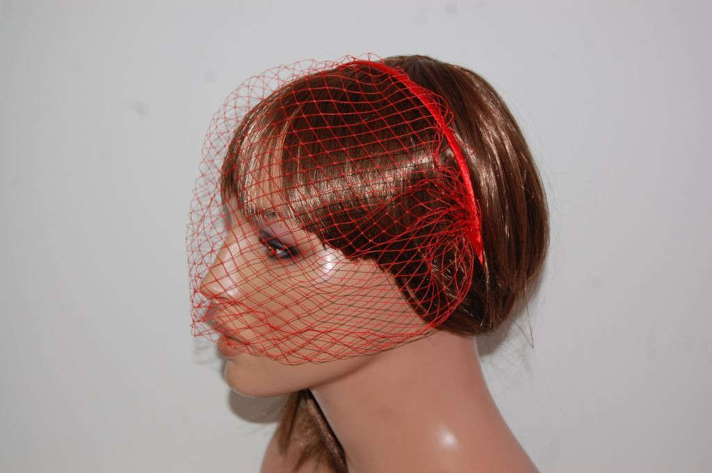 Tocado Diadema con red rojo