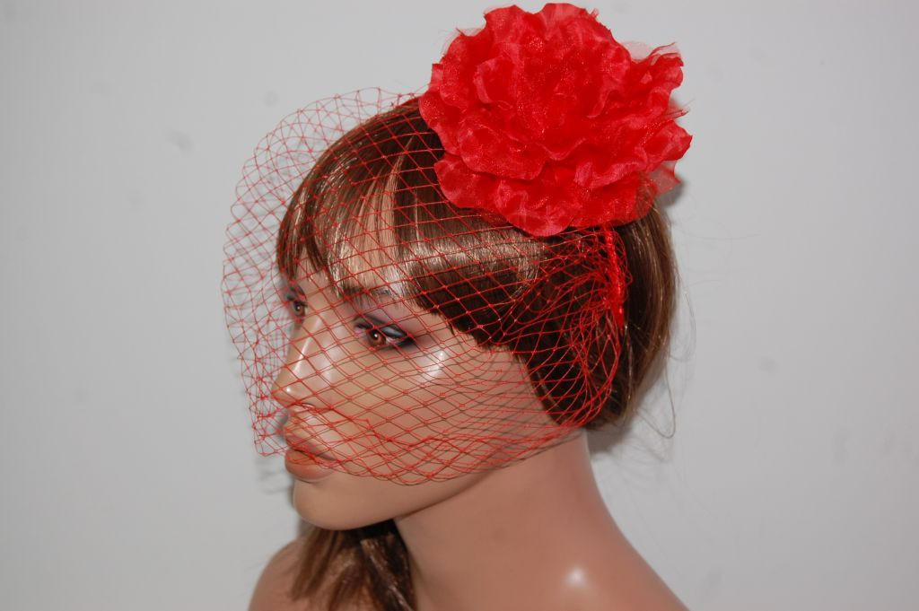 Tocado Diadema con red rojo