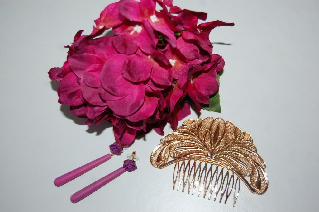 Pendientes flor feria morado buganvilla