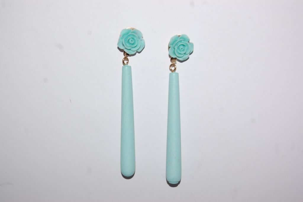 Pendientes flor feria verde agua claro