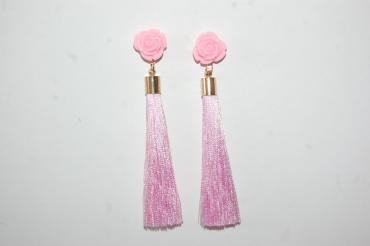 Pendientes flor y fleco rosa