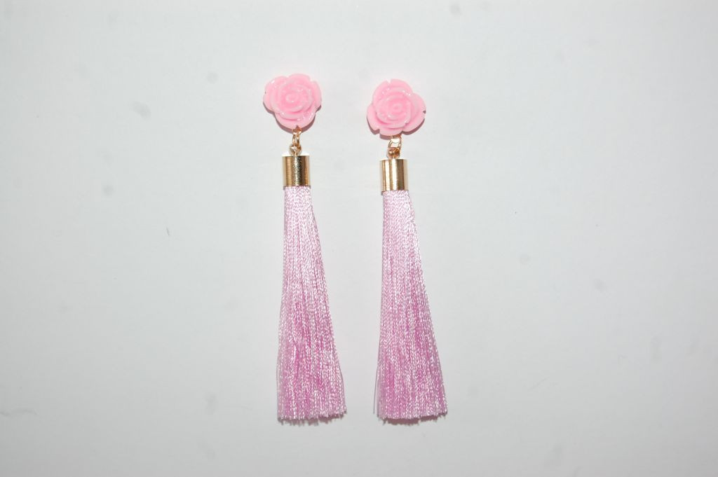 Pendientes flor y fleco rosa