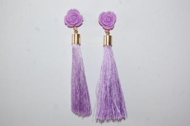 Pendientes flor y fleco lila