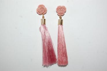 Pendientes flor y fleco rosa nude