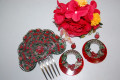 Set red metal flower