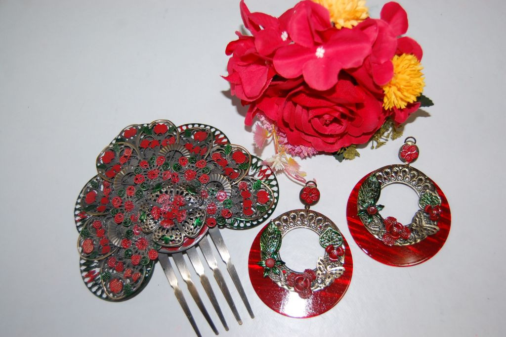 Conjunto rojo metal florecilla