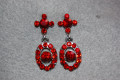 Earrings oval red glitters