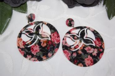 Pendientes floral negro y rosa