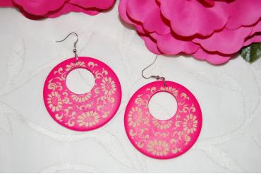 Pendientes flamenca madera fucsia