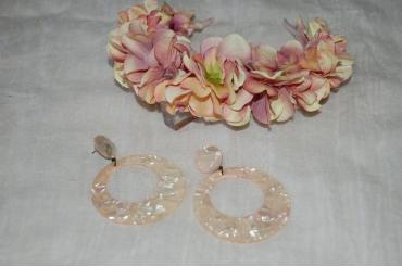 Conjunto diadema flores rosada y pendientes