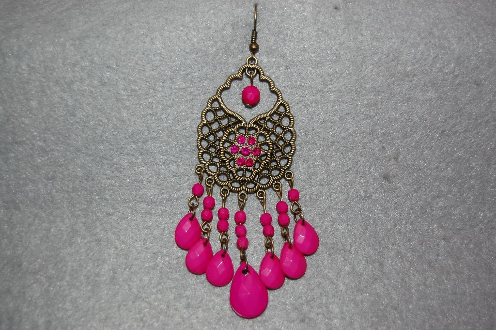 Pendientes catedral fucsia brillos