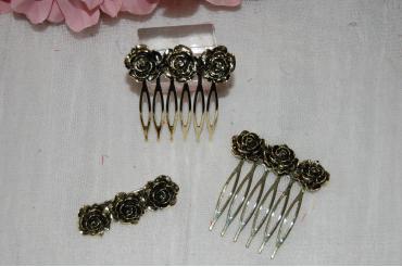 Broches tres rosas oro viejo