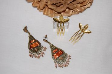 Conjunto 2 peinas 3 hojas oro