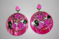 Conjunto peina metal con flores fucsia