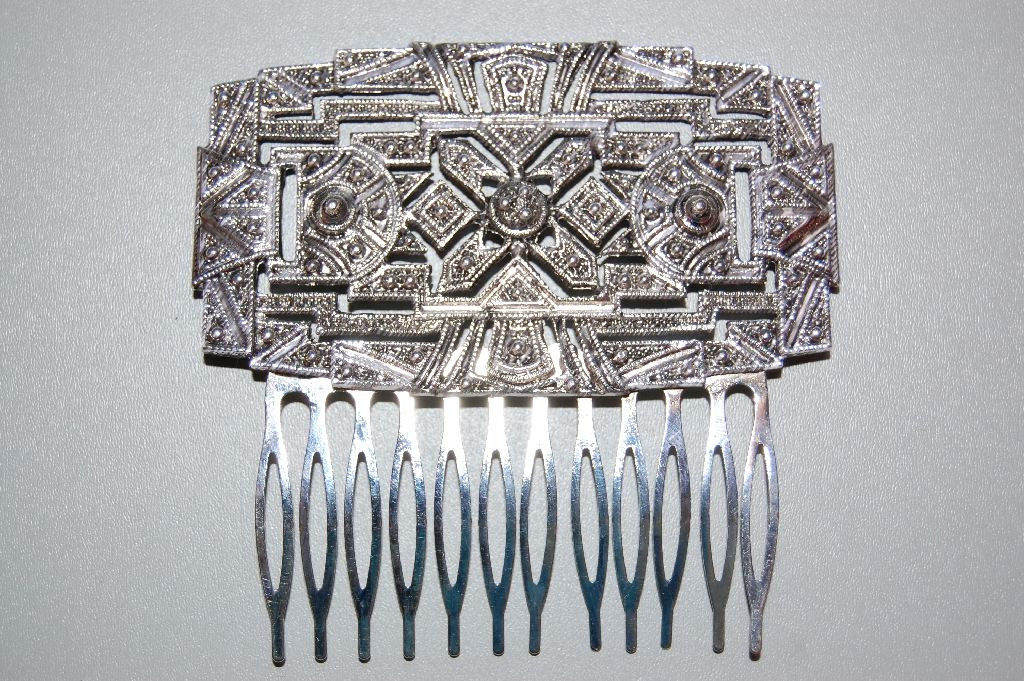 Comb large rectangle old silver